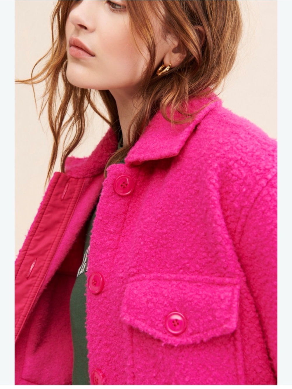 Design Lab Lord & Taylor Hot Pink Teddy Bouclé Jacket